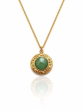 Gold Pendant Necklace with Green Stone